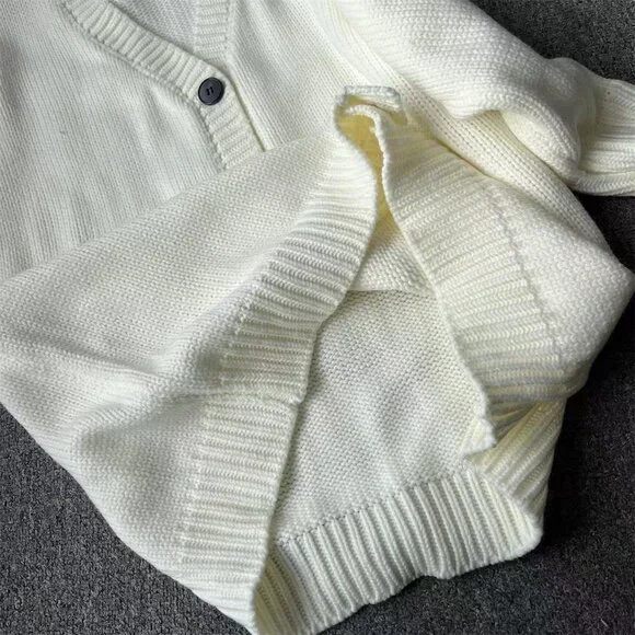 Miu Miu Off-White V-Neck Knit Cardigan, Loose Fit, Versatile, Preppy Style